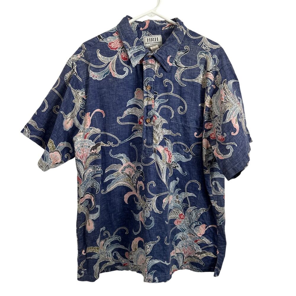 Vintage HRH Collection Hawaiian 1/2 Button‑Up Floral Shirt – Blue – Men’s XXL